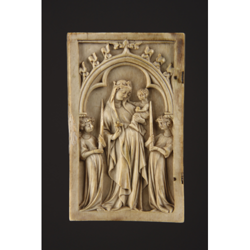 Medieval Northern French Gothic Deeply Carved Ivory Diptych Panel